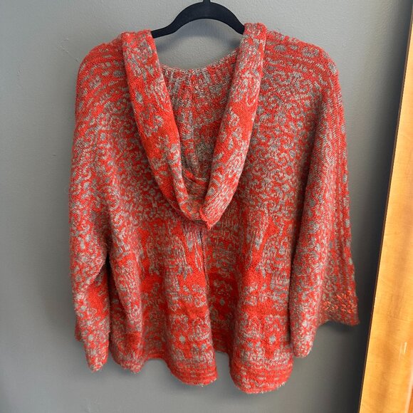 Free People Raggy Hoodie Sweater Womens Sz Medium Red Oversized Boho V-Neck Top - Picture 5 of 7